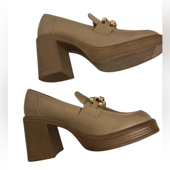 Just Fab Tan Block Heeled Loafer like new, size 9. - Picture 3 of 4